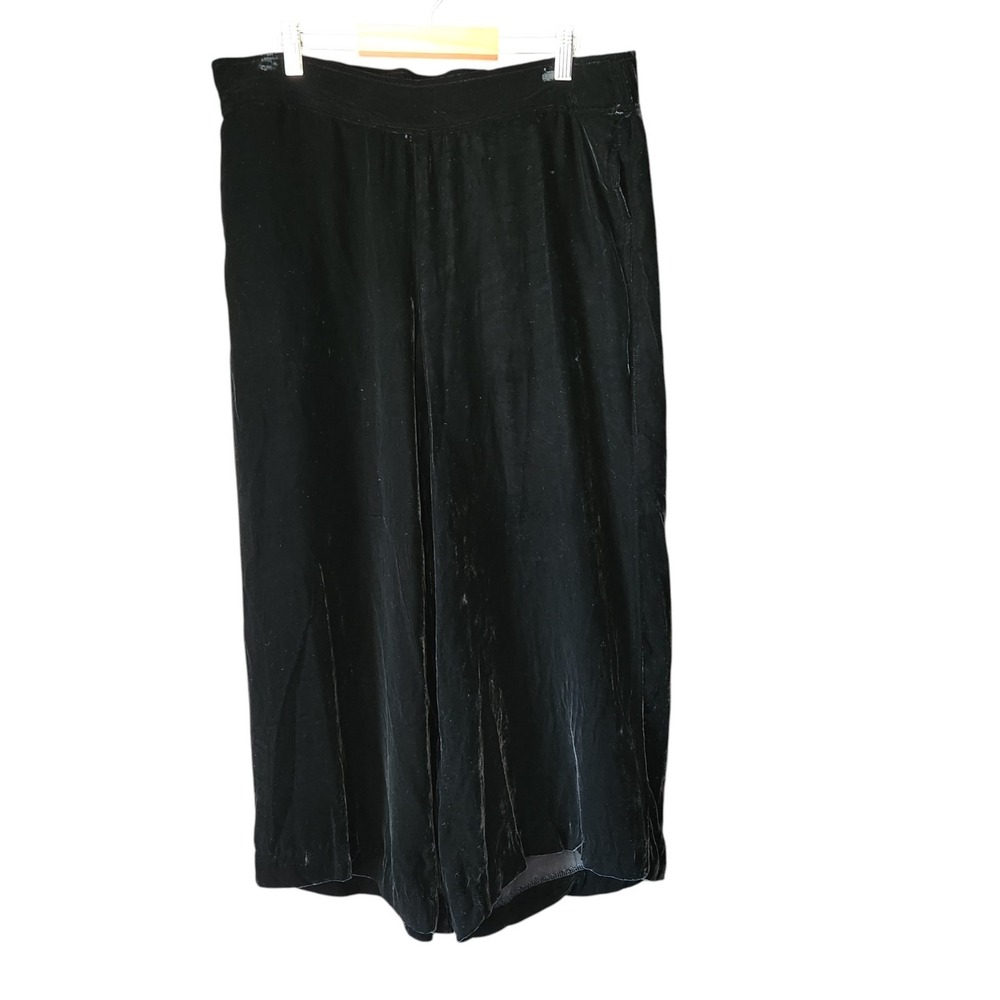 Ivy Jane Silk Wide Leg Velvet Lounge Pants Women's M Black‎ Cropped 32x21"